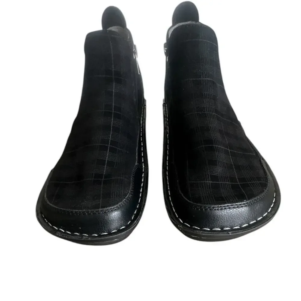 Alegria Ankle Boots Nell Plaid To Meet You Women's Size 9 Black Wide Zip Comfort